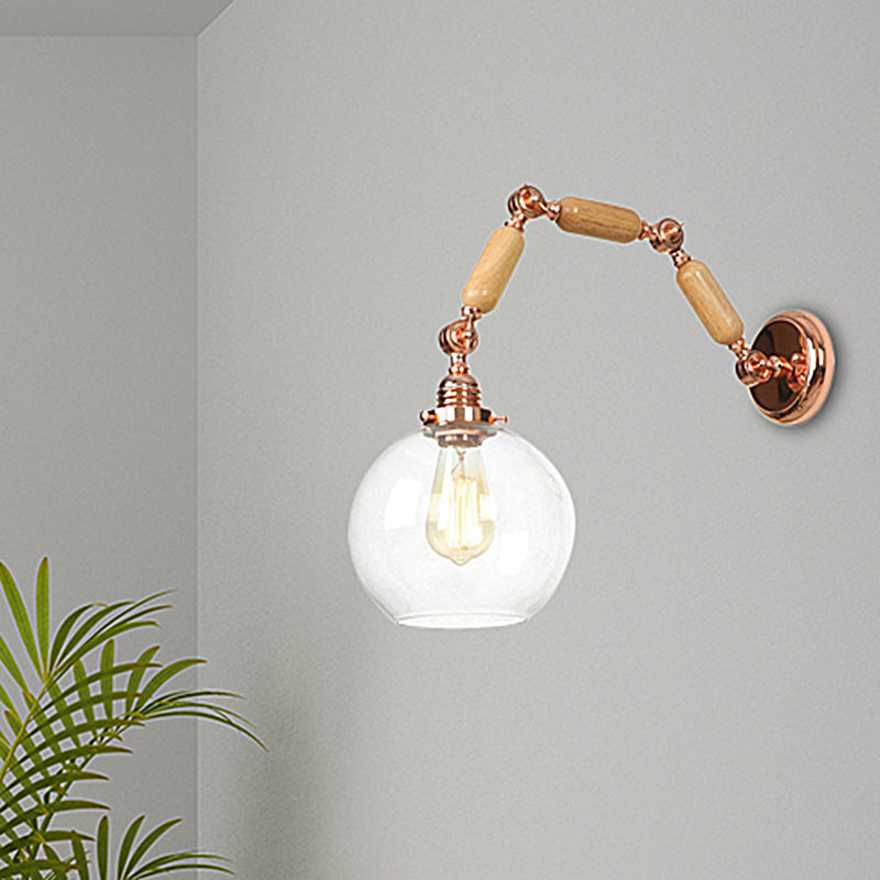 Luz de pared de la sala de estar de globo lámpara de aplanque de oro rosa rosa antigua con brazo extensible
