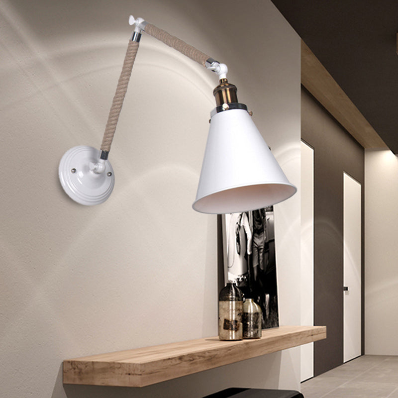 Conical Innenwandleuchte Industriestil Metall und Seil 1 Kopf weiße Wandlampe mit verstellbarem Arm