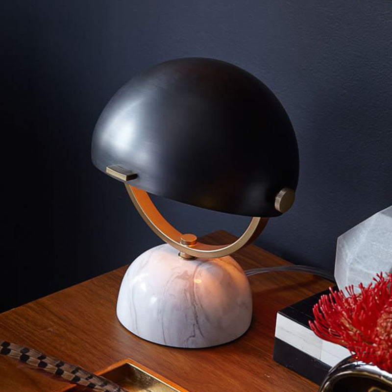 Black/Red Finish Domed Table Lamp Modern Style 1-Bulb Metal Table Light with Marble Base for Bedroom