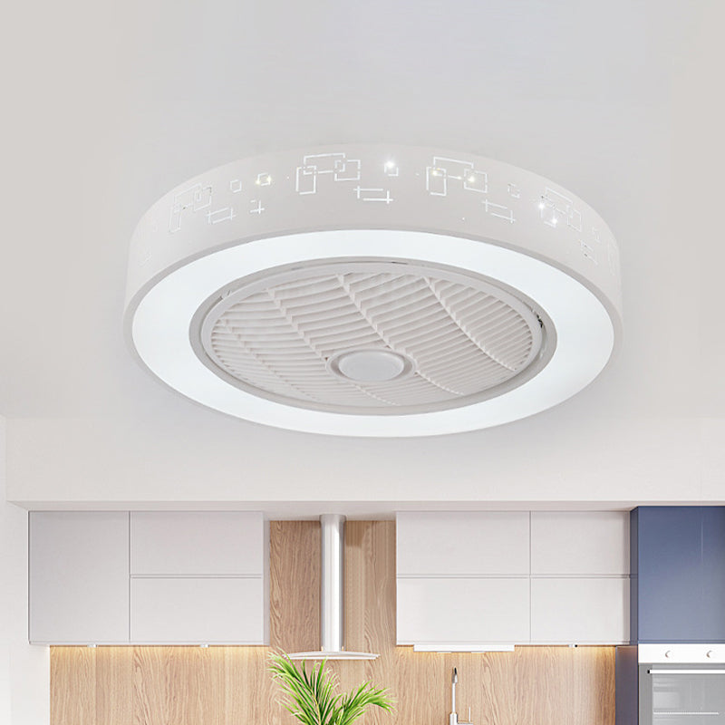 8 "hohe Drum Wohnzimmer Ventilator Leuchtt zeitgenössische Metall LED Weiß 3 Klingen Halbflush Mount Lighting Fixture