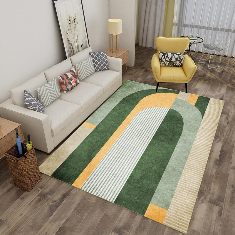 Green Stripe Rug Polyester Graphic Indoor Rug Stain Resistant Rug for Living Room
