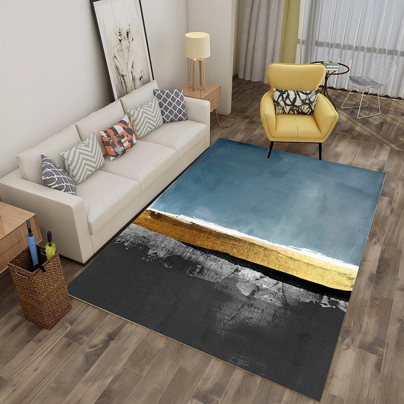 Green Stripe Rug Polyester Graphic Indoor Rug Stain Resistant Rug for Living Room