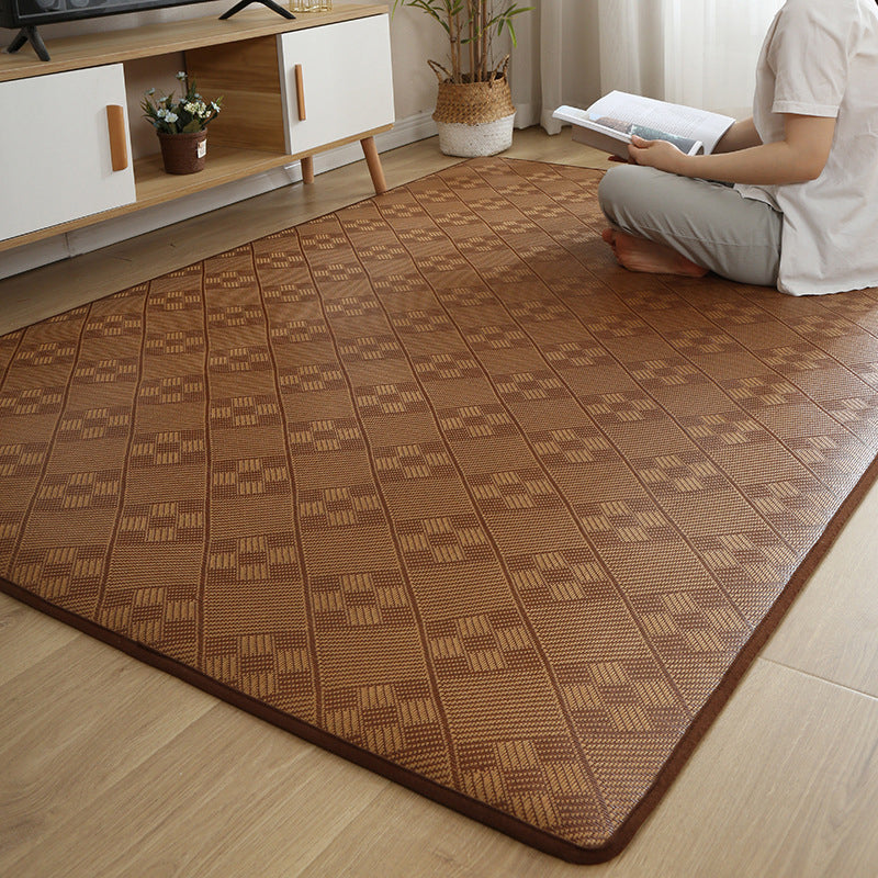 Dark Brown Village Rug Polyester Sisal Rug Non-Slip Backing Rug for Drawing Room