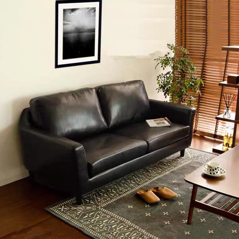 Transitional Flared Arm Faux Leather Sofa with 2 Pillows for Living Room