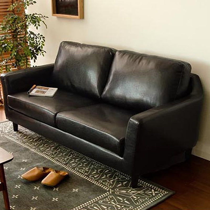 Transitional Flared Arm Faux Leather Sofa with 2 Pillows for Living Room