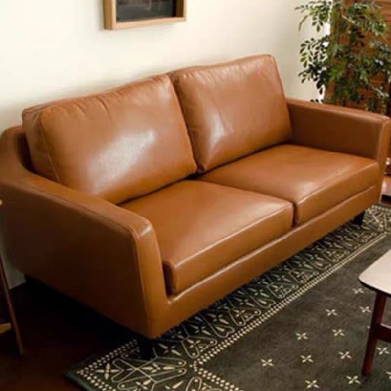 Transitional Flared Arm Faux Leather Sofa with 2 Pillows for Living Room