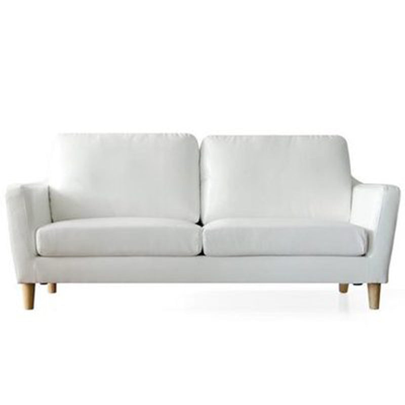 Transitional Flared Arm Faux Leather Sofa with 2 Pillows for Living Room