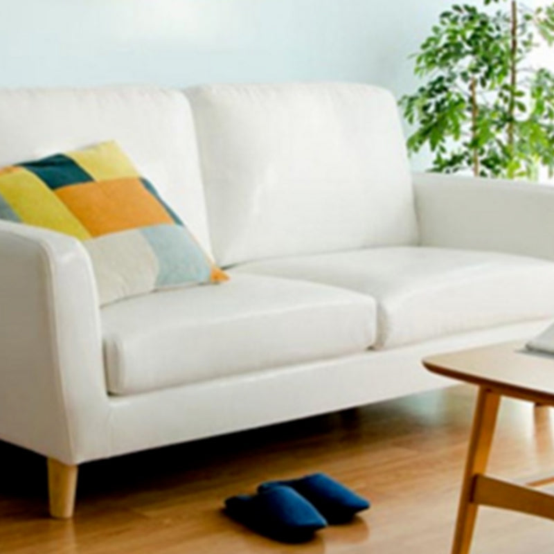 Transitional Flared Arm Faux Leather Sofa with 2 Pillows for Living Room