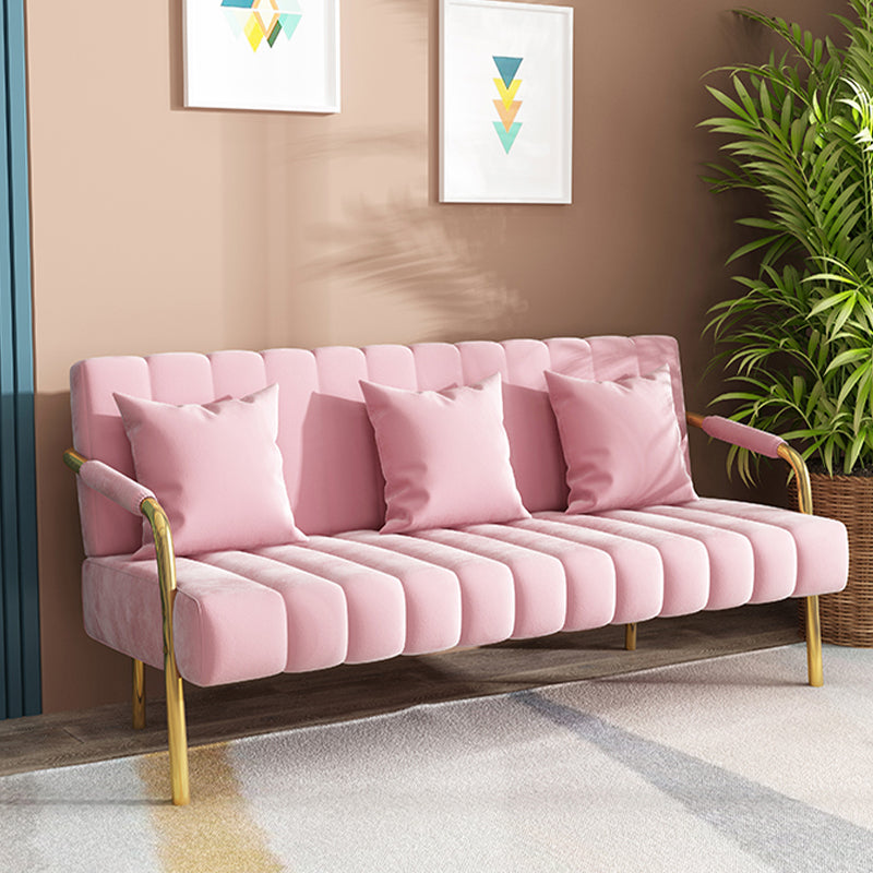 Sewn Pillow Back Velvet Sofa 28.35" High Metal Brass Arm Sofa