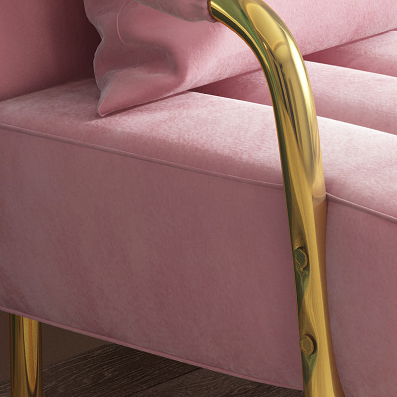 Sewn Pillow Back Velvet Sofa 28.35" High Metal Brass Arm Sofa