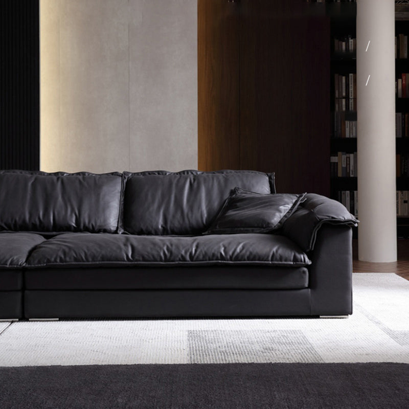 Living Room Contemporary Black Pillows Standard Stationary Sofa Chaise