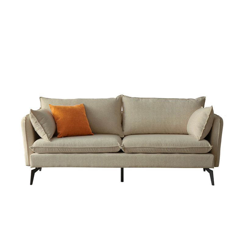 Modern Linen Tuxedo Arm Sofa with Bolster Pillows for Living Room, Apartment