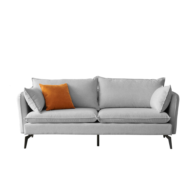 Modern Linen Tuxedo Arm Sofa with Bolster Pillows for Living Room, Apartment