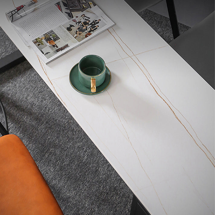 Table en marbre avec table rectangle supérieure à double piédestal noir table de piédestal - 41,3 "h