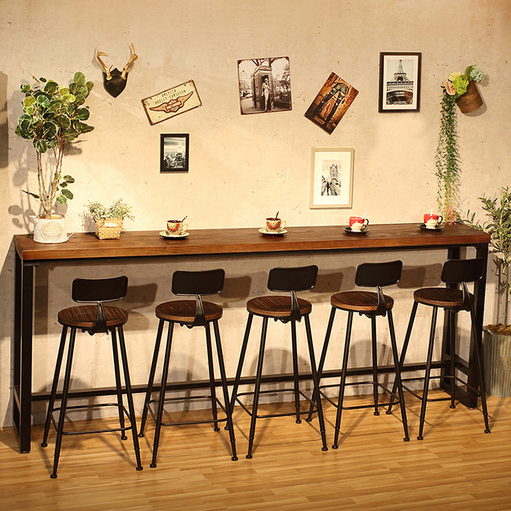 Dark Brown Modern Style Bar Table Solid Wood and Iron Coffee Shop Bar Table