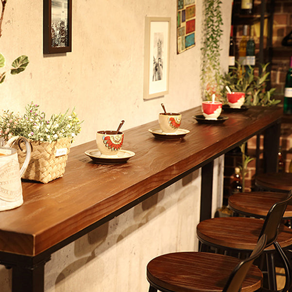 Dark Brown Modern Style Bar Table Solid Wood and Iron Coffee Shop Bar Table