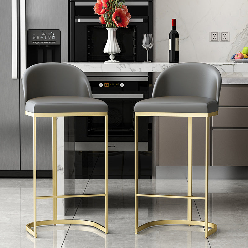 Luxury Leather Counter Stools for Kitchen Low Back Round Stools with Iron Legs