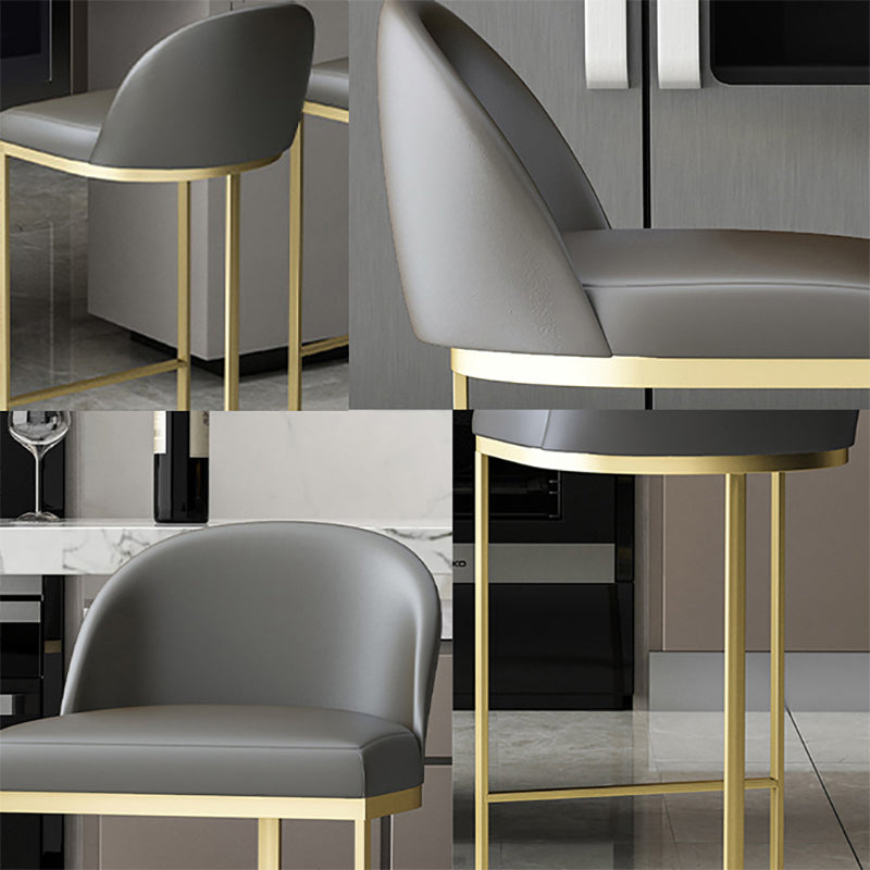 Luxury Leather Counter Stools for Kitchen Low Back Round Stools with Iron Legs