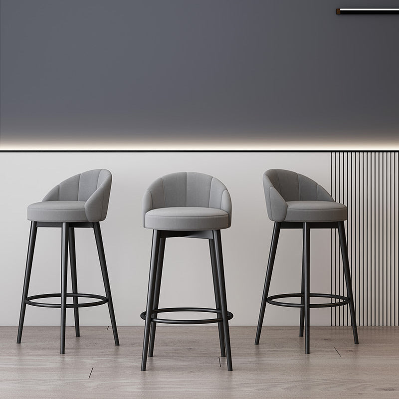 Scandinavian Upholstered Footrest Bar Stool Low Back Home Velvet Matte Finish Stool