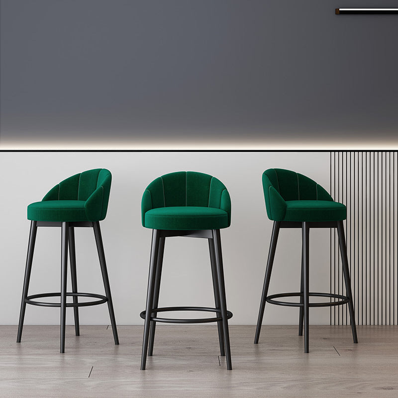 Scandinavian Upholstered Footrest Bar Stool Low Back Home Velvet Matte Finish Stool