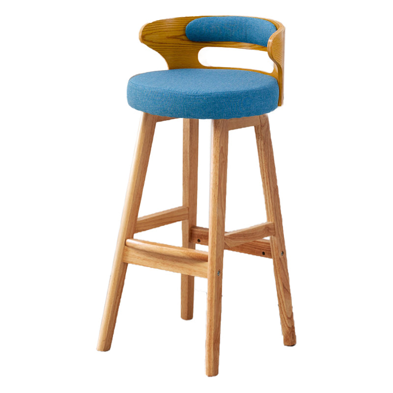 Skandinavischer Barhocker mit gepolsterter Fußstütze und niedriger Rückenlehne, Home Rubberwood-Hocker