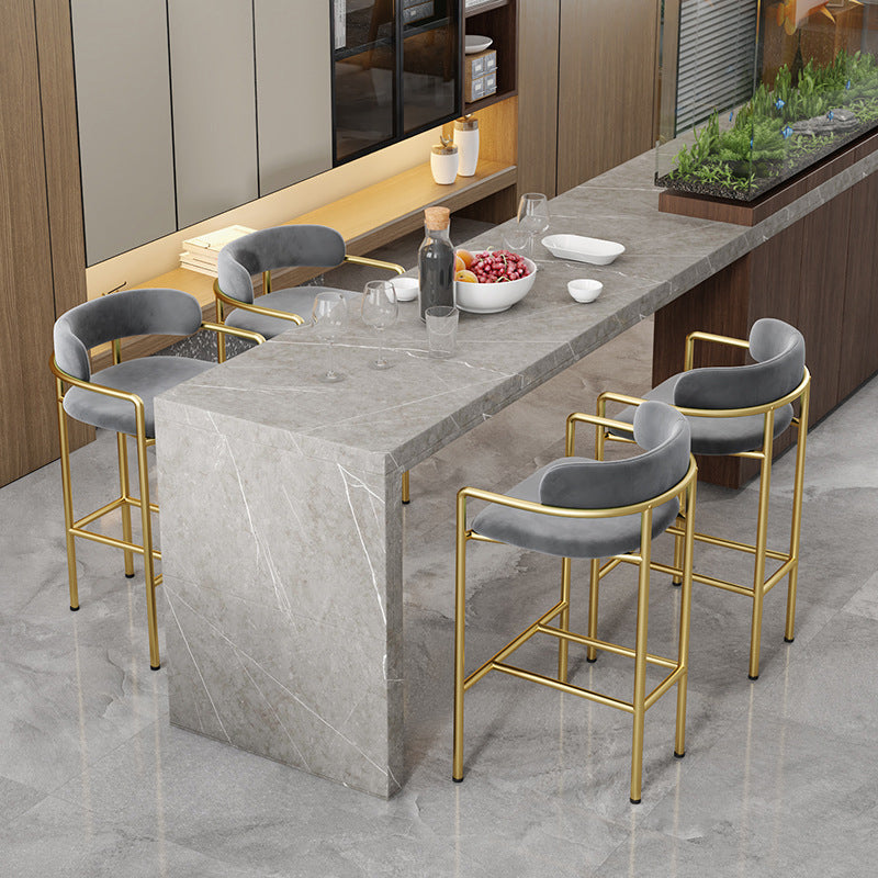 Glam Low Back Bar and Counter Stool Square Stool with 4 Gold Legs