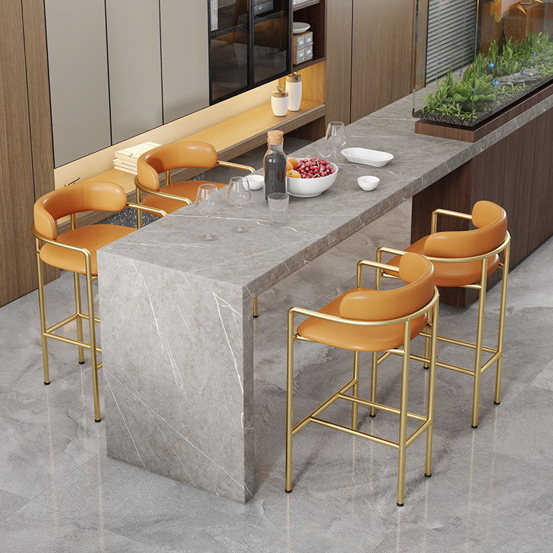 Glam Low Back Bar and Counter Stool Square Stool with 4 Gold Legs