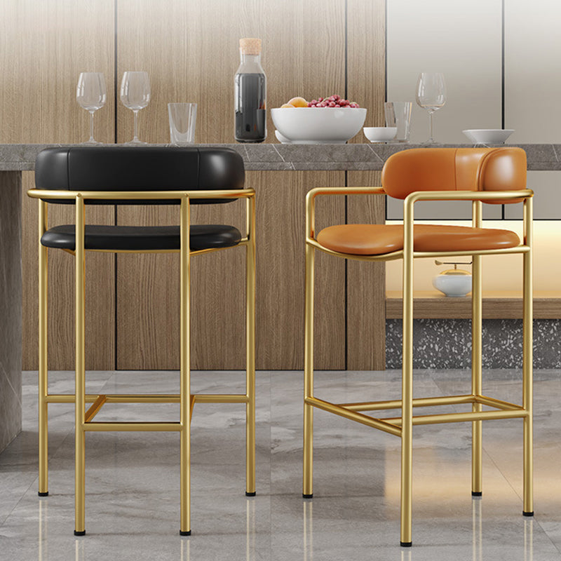 Glam Low Back Bar and Counter Stool Square Stool with 4 Gold Legs