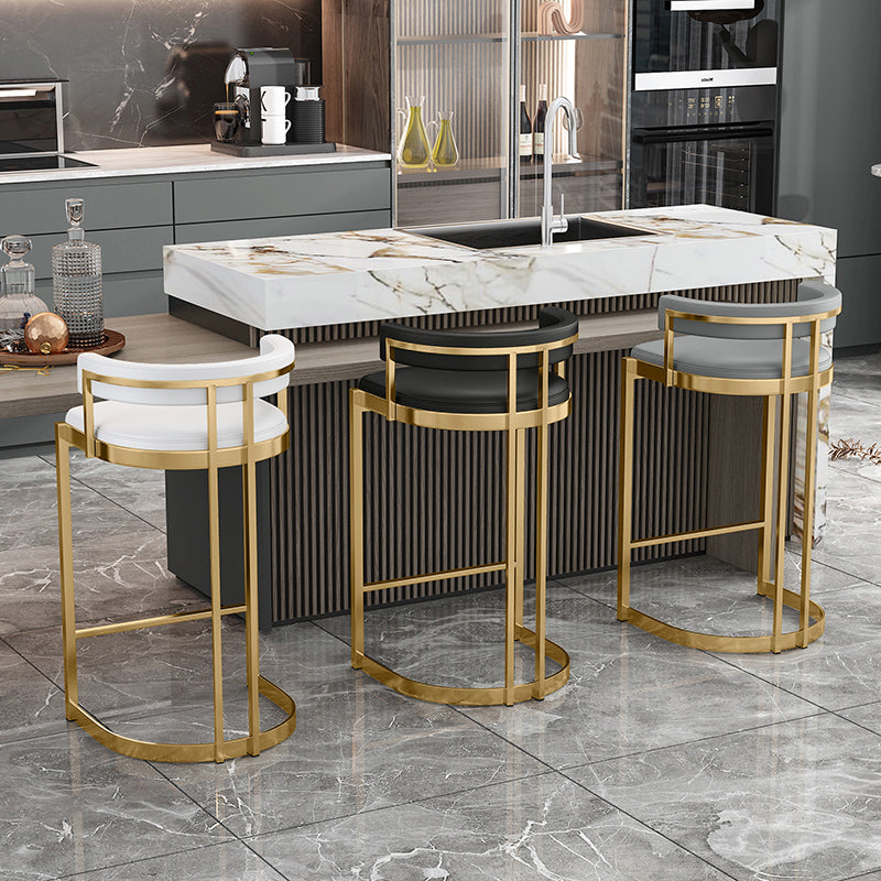 Glam Footrest Back Barstool Matte Acabado PU Cuero Matte Matte Cafetería taburete