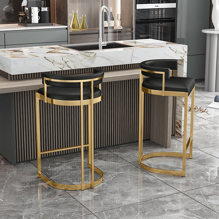 Glam Footrest Back Barstool Matte Acabado PU Cuero Matte Matte Cafetería taburete