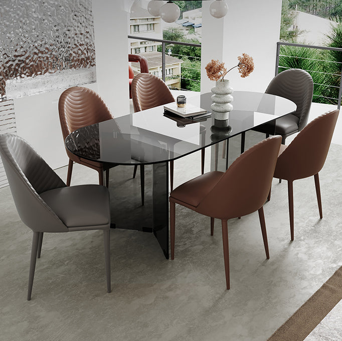 Glass Contemporary Oval Dining Table Clear Glass Top Table with Double Pedestal