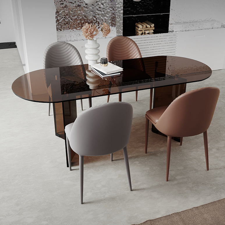 Glass Contemporary Oval Dining Table Clear Glass Top Table with Double Pedestal