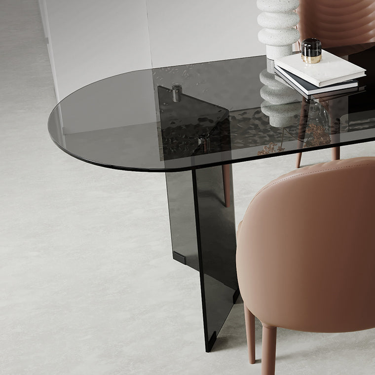Glass Contemporary Oval Dining Table Clear Glass Top Table with Double Pedestal