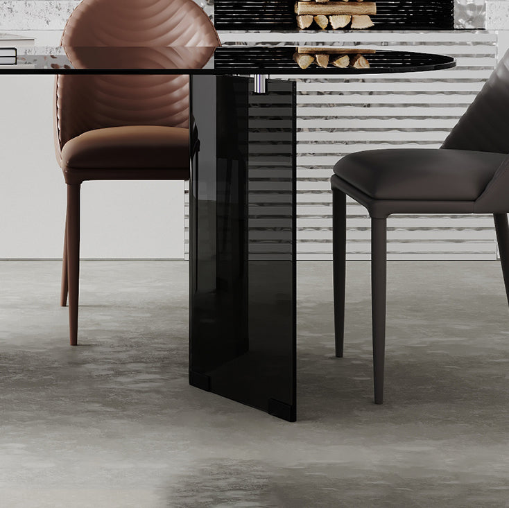 Glass Contemporary Oval Dining Table Clear Glass Top Table with Double Pedestal