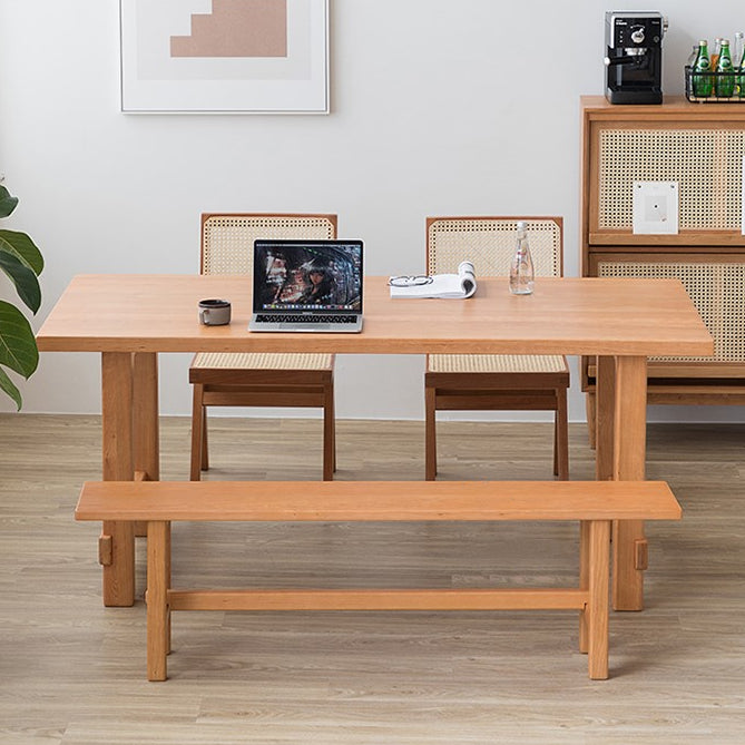 Solid Pine Wood Dining Table Modern Rectangle Table with Trestle Base