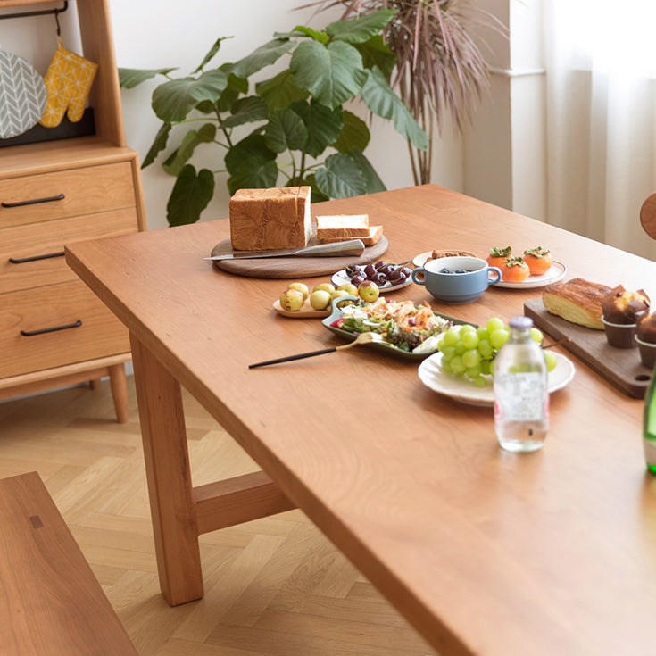 Solid Pine Wood Dining Table Modern Rectangle Table with Trestle Base