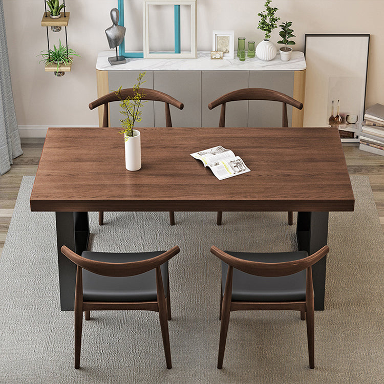 Industrial Wood Dining Table Rectangle Brown Dining Table with Black Frame