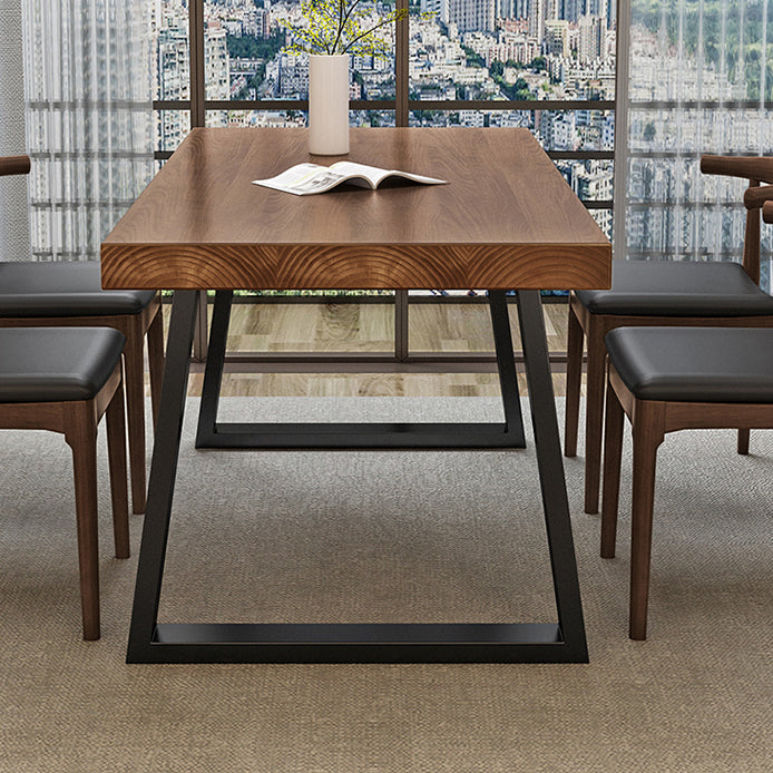 Industrial Wood Dining Table Rectangle Brown Dining Table with Black Frame