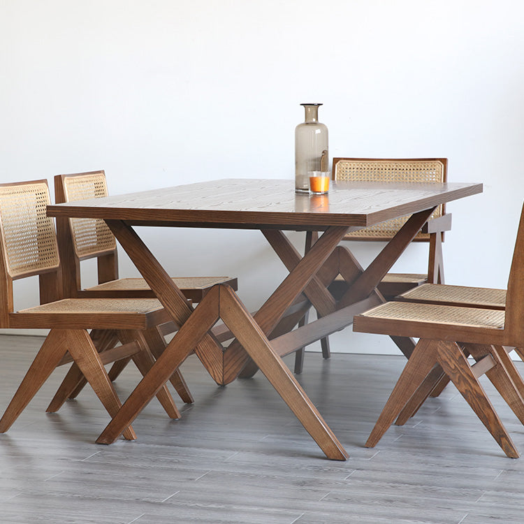 Rectangle Pine Wood Table with Trestle Base Modern Dining Table for Restaurant