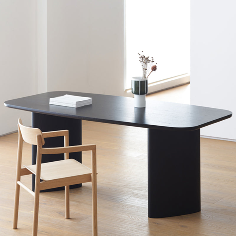 Rectangle Pine Wood Dining Table for Restaurant Modern Table with Double Pedestal Base