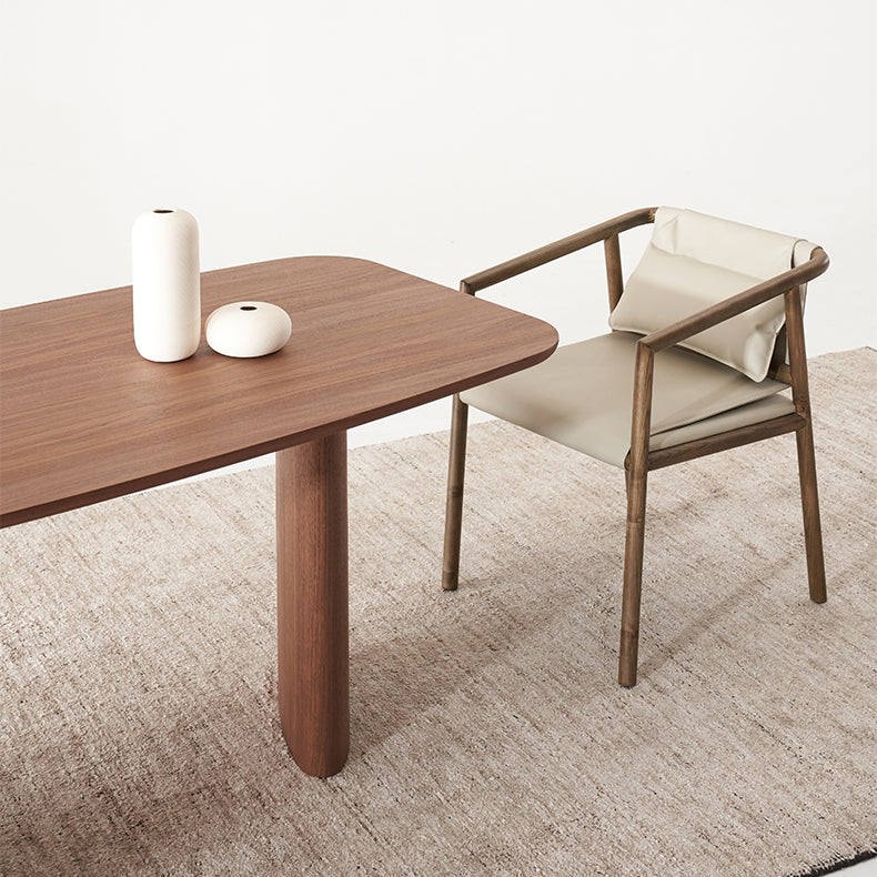 Rectangle Pine Wood Dining Table for Restaurant Modern Table with Double Pedestal Base