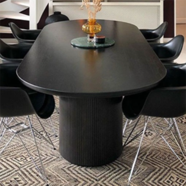 Table moderne en bois de pin pour restaurant, table de salle à manger noire avec double piédestal