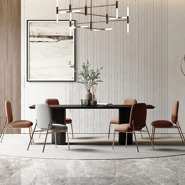 Table moderne en bois de pin pour restaurant, table de salle à manger noire avec double piédestal