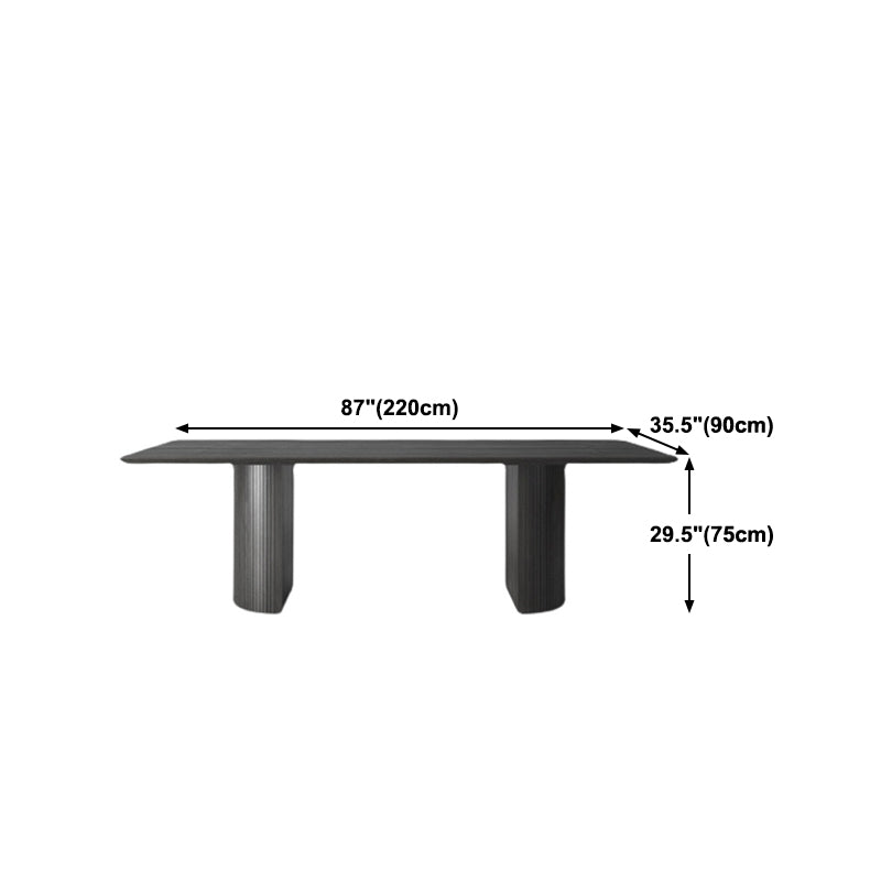 Table moderne en bois de pin pour restaurant, table de salle à manger noire avec double piédestal