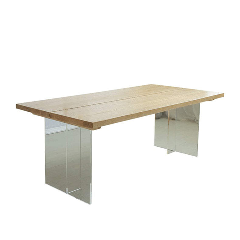 Contemporary Rectangle Wood Standard Height Table Double Pedestal Dining Table