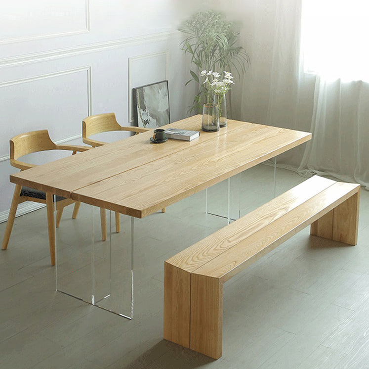 Contemporary Rectangle Wood Standard Height Table Double Pedestal Dining Table