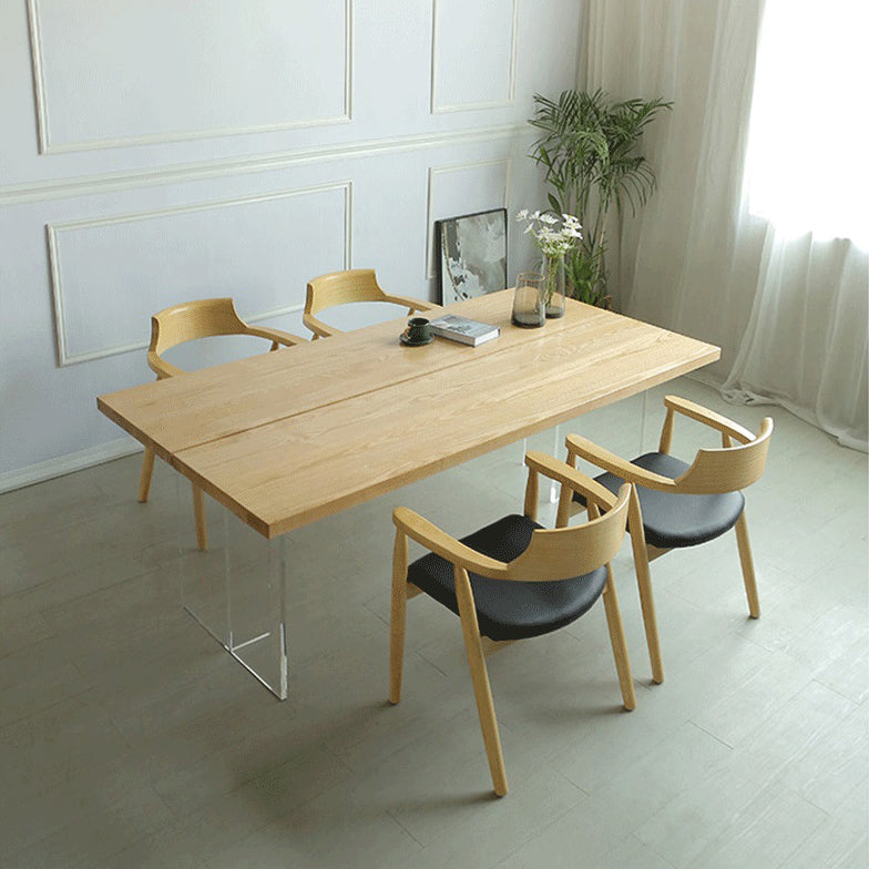 Contemporary Rectangle Wood Standard Height Table Double Pedestal Dining Table