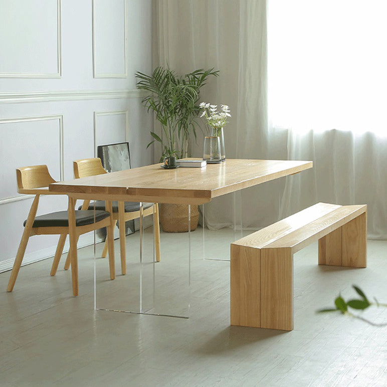 Contemporary Rectangle Wood Standard Height Table Double Pedestal Dining Table