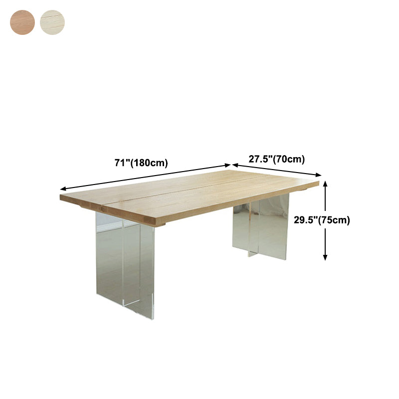 Contemporary Rectangle Wood Standard Height Table Double Pedestal Dining Table