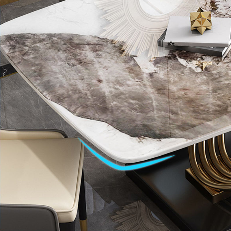 Stone Top Dining Table Modern Rectangle Dining Table with Gold Pedestal Base